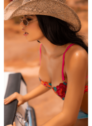 Ensemble 2 pièces résille brodée rose et bleue, soutien gorge et string - MAL8927SEGA